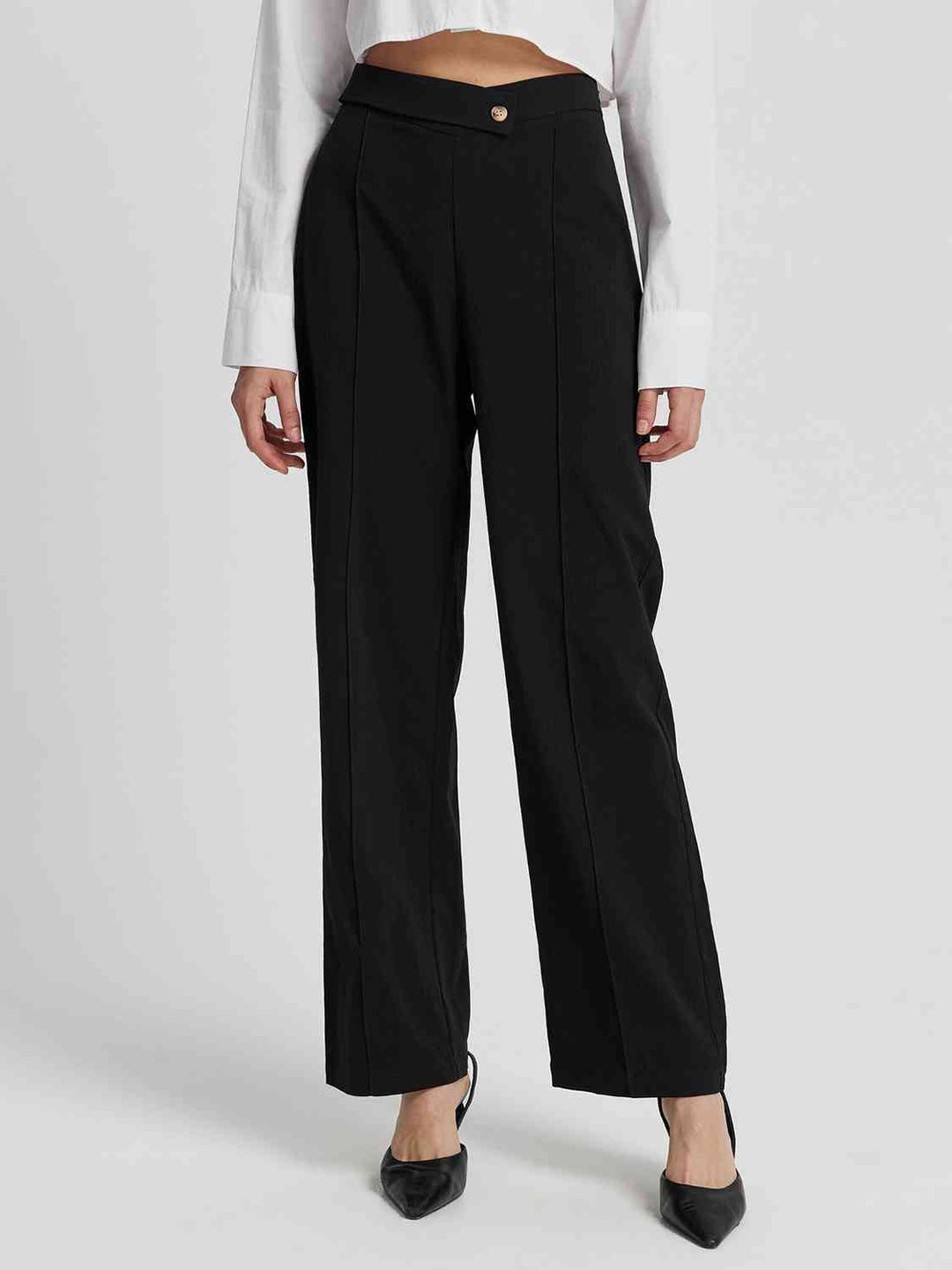 Hoge Taille Rechte Broek-Pantalons-Calora-Zwart-S-Calora