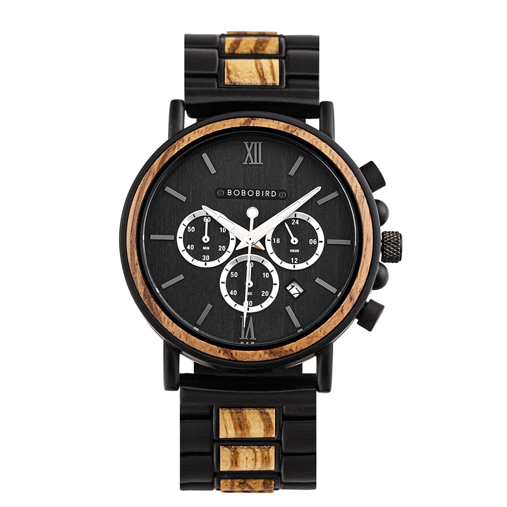 CALORA_ Houten Horloge voor Heren met Militaire Stijl en Waterbestendigheid