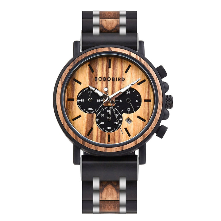 CALORA_ Houten Horloge voor Heren met Militaire Stijl en Waterbestendigheid