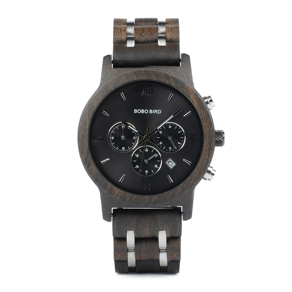 CALORA_ Houten Horloge voor Heren met Militaire Stijl en Waterbestendigheid