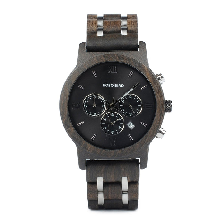 CALORA_ Houten Horloge voor Heren met Militaire Stijl en Waterbestendigheid