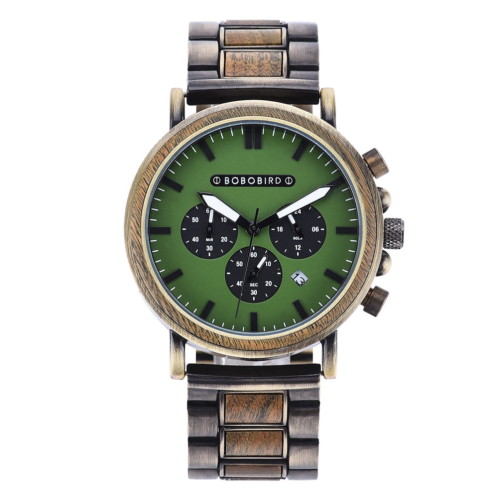 CALORA_ Houten Horloge voor Heren met Militaire Stijl en Waterbestendigheid