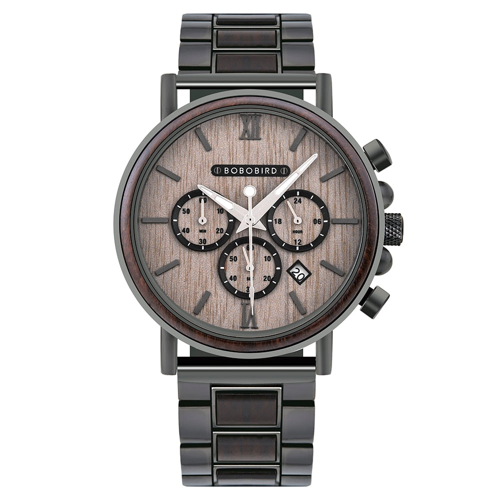 CALORA_ Houten Horloge voor Heren met Militaire Stijl en Waterbestendigheid