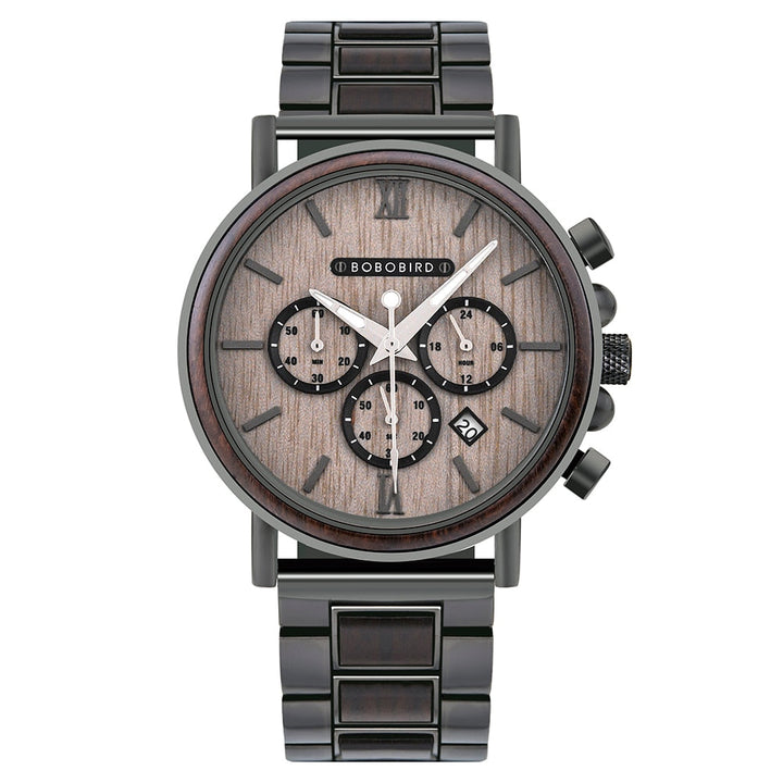 CALORA_ Houten Horloge voor Heren met Militaire Stijl en Waterbestendigheid