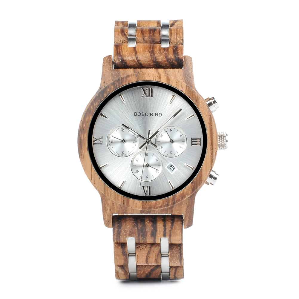 CALORA_ Houten Horloge voor Heren met Militaire Stijl en Waterbestendigheid