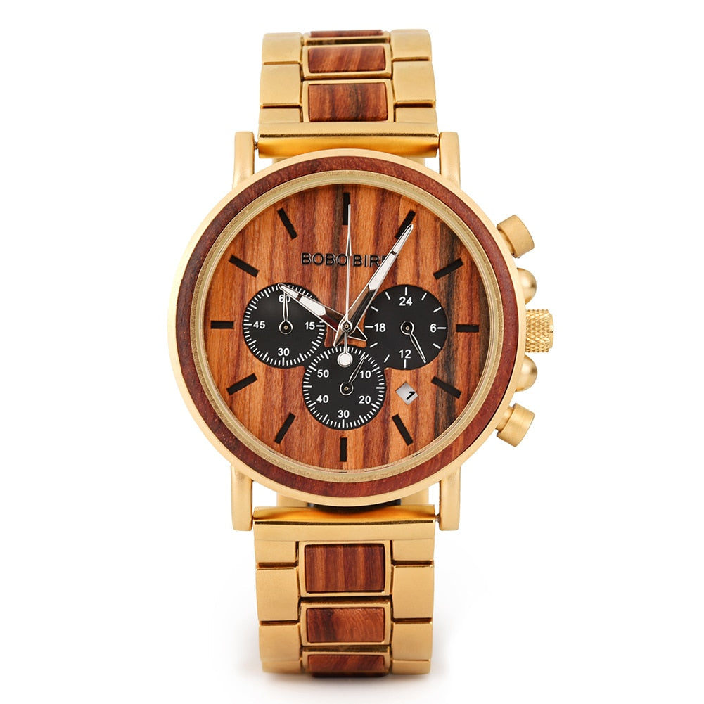 CALORA_ Houten Horloge voor Heren met Militaire Stijl en Waterbestendigheid