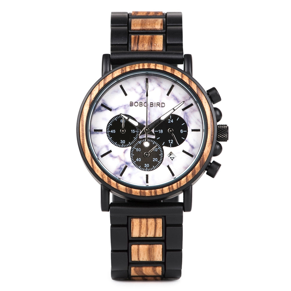 CALORA_ Houten Horloge voor Heren met Militaire Stijl en Waterbestendigheid