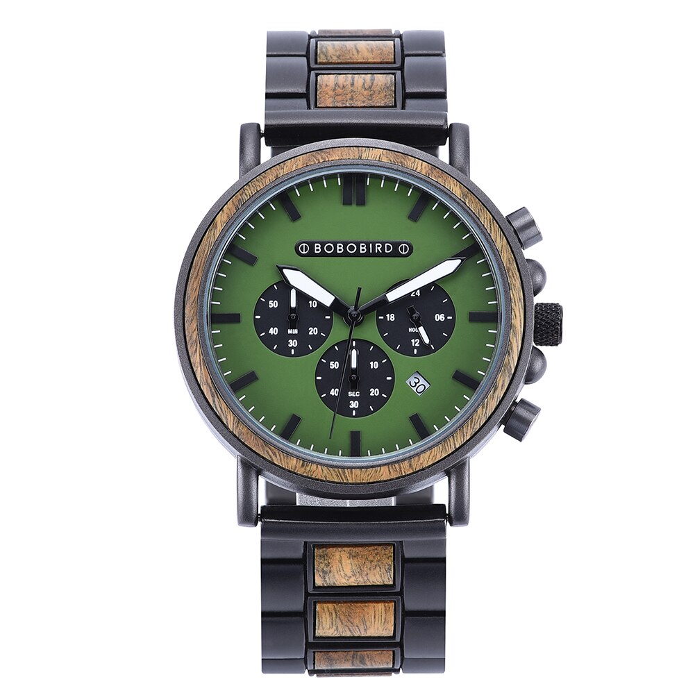 CALORA_ Houten Horloge voor Heren met Militaire Stijl en Waterbestendigheid