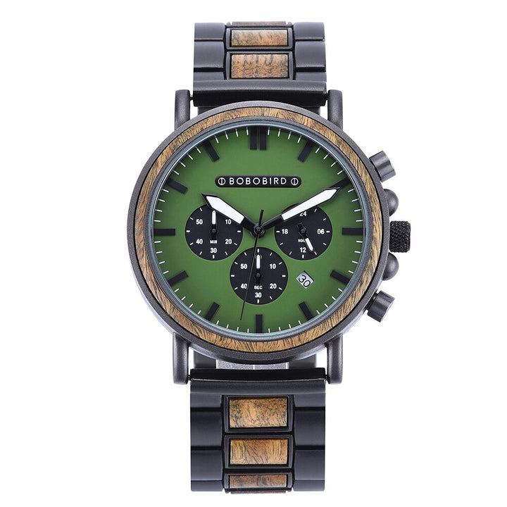 CALORA_ Houten Horloge voor Heren met Militaire Stijl en Waterbestendigheid