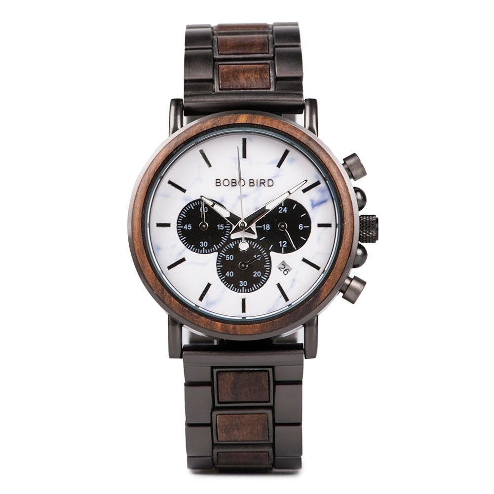 CALORA_ Houten Horloge voor Heren met Militaire Stijl en Waterbestendigheid