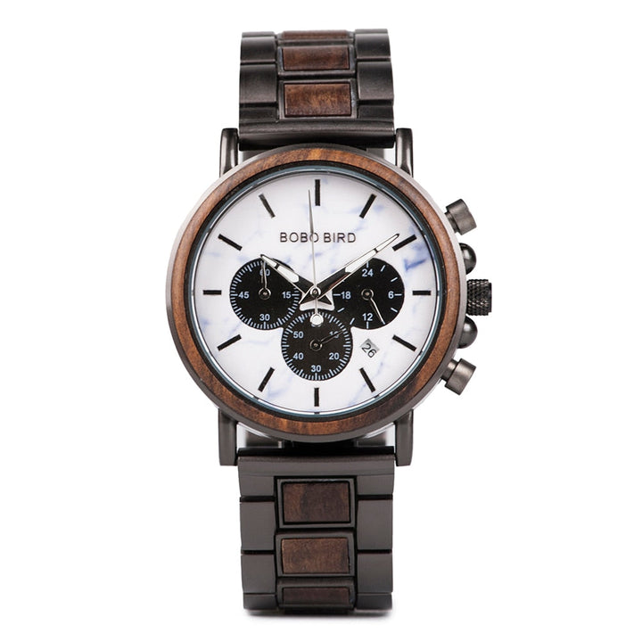 CALORA_ Houten Horloge voor Heren met Militaire Stijl en Waterbestendigheid
