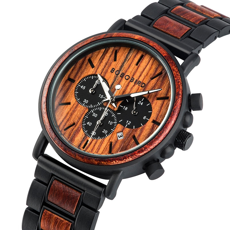 CALORA_ Houten Horloge voor Heren met Militaire Stijl en Waterbestendigheid