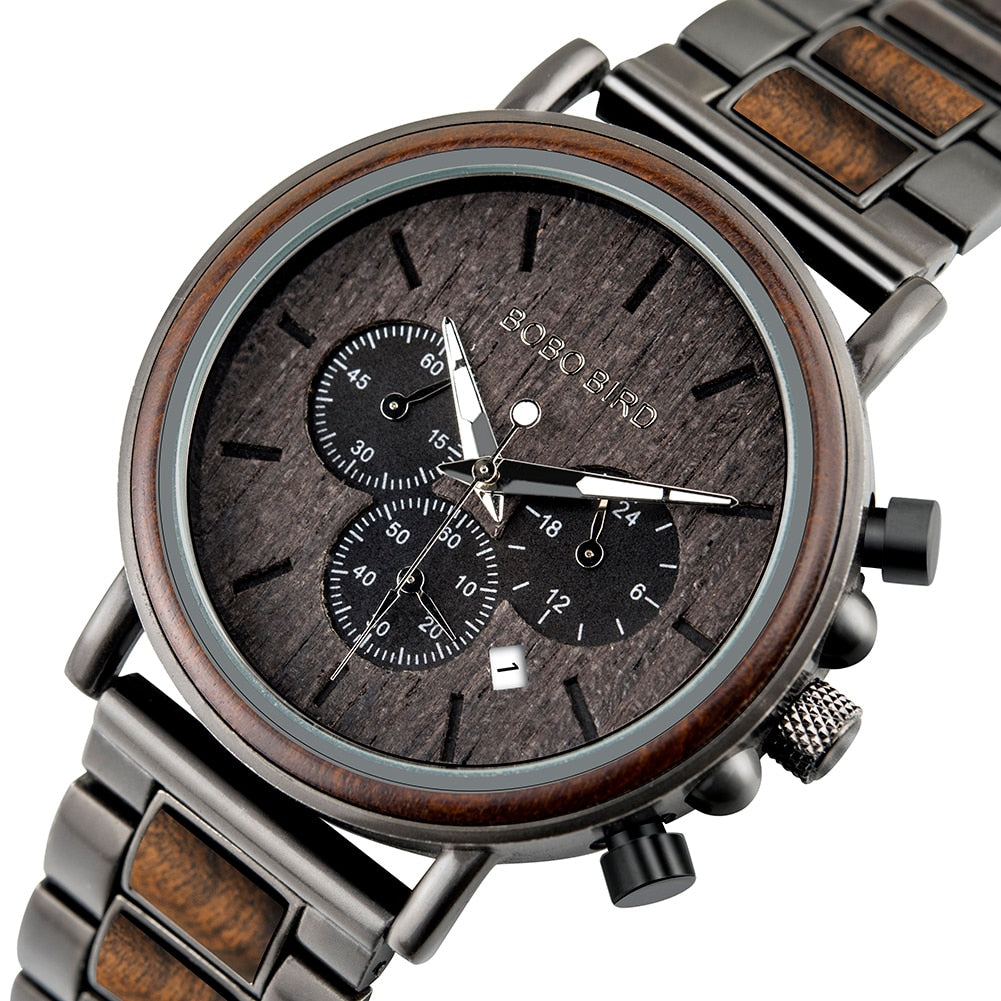 CALORA_ Houten Horloge voor Heren met Militaire Stijl en Waterbestendigheid