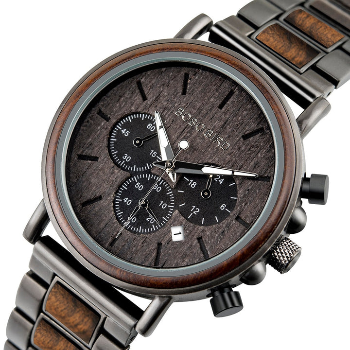 CALORA_ Houten Horloge voor Heren met Militaire Stijl en Waterbestendigheid
