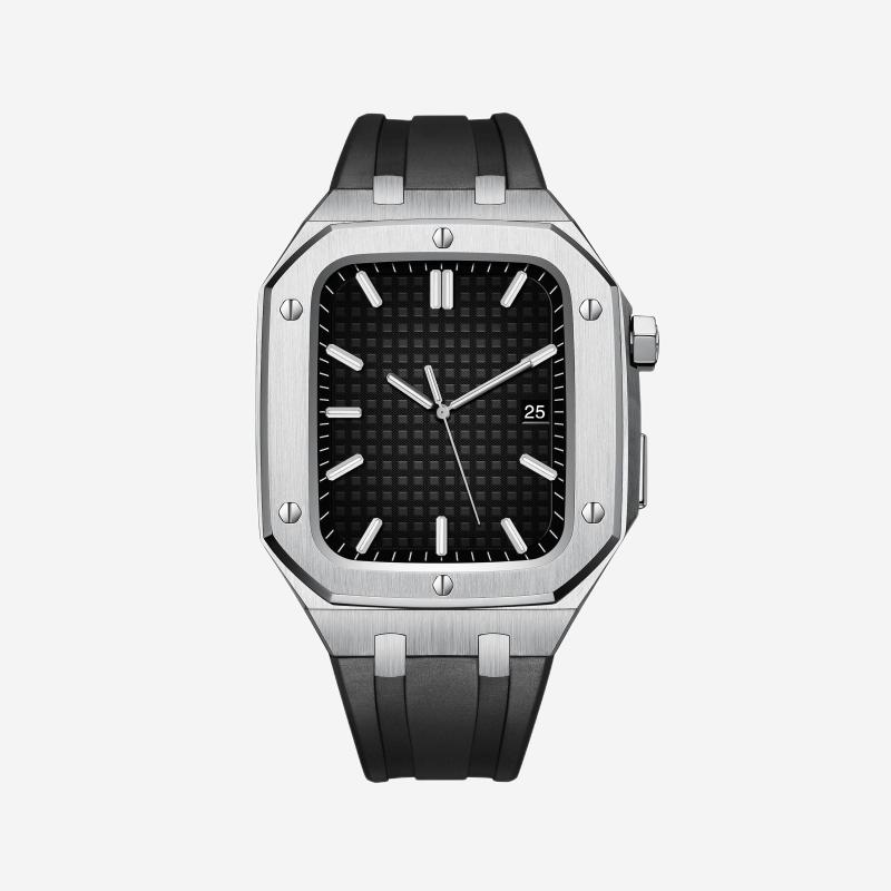 CALORA_ Hublis - Siliconenband Roestvrijstalen Behuizing Retrofit-set voor Apple Watch