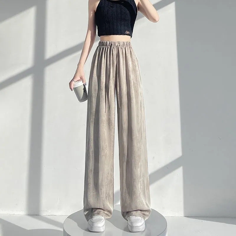 CALORA_ Icezijde Acetaat Satijn Tie-Dye Wijde Pantalon Dames Zomer Casual