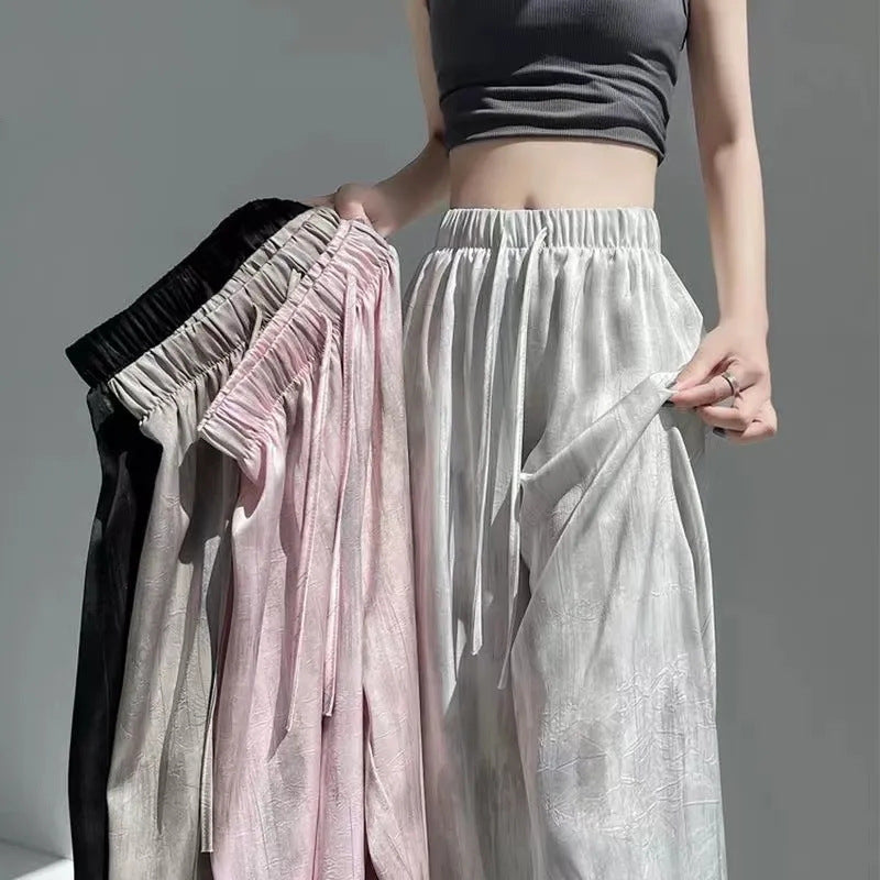 CALORA_ Icezijde Acetaat Satijn Tie-Dye Wijde Pantalon Dames Zomer Casual