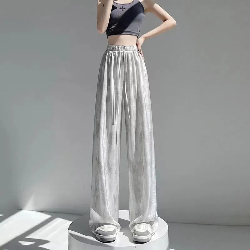 CALORA_ Icezijde Acetaat Satijn Tie-Dye Wijde Pantalon Dames Zomer Casual