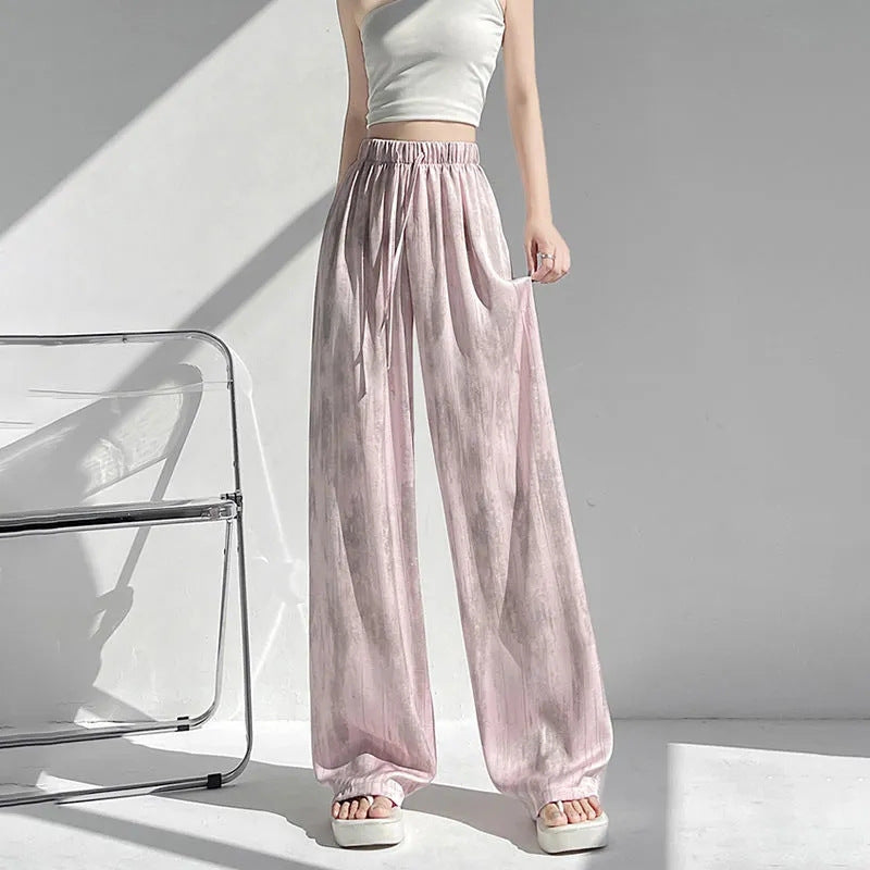 CALORA_ Icezijde Acetaat Satijn Tie-Dye Wijde Pantalon Dames Zomer Casual