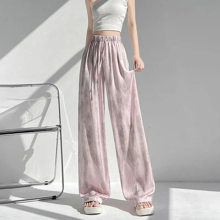 CALORA_ Icezijde Acetaat Satijn Tie-Dye Wijde Pantalon Dames Zomer Casual