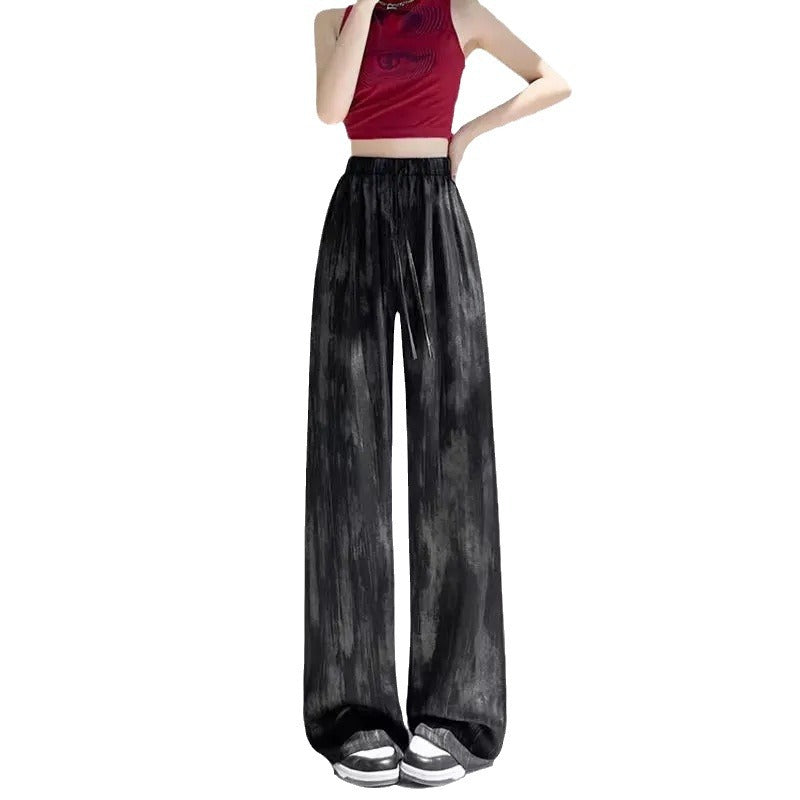 CALORA_ Icezijde Acetaat Satijn Tie-Dye Wijde Pantalon Dames Zomer Casual