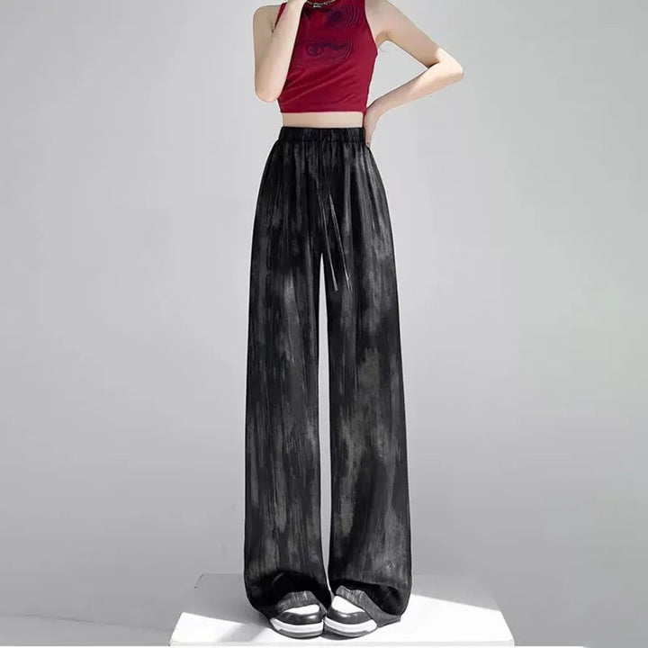 CALORA_ Icezijde Acetaat Satijn Tie-Dye Wijde Pantalon Dames Zomer Casual
