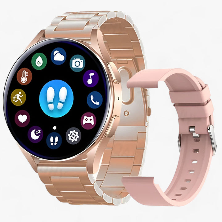 Intelligente Ronde Dames Smartwatch-Horloges-Calora-Roségoud Staal-Calora