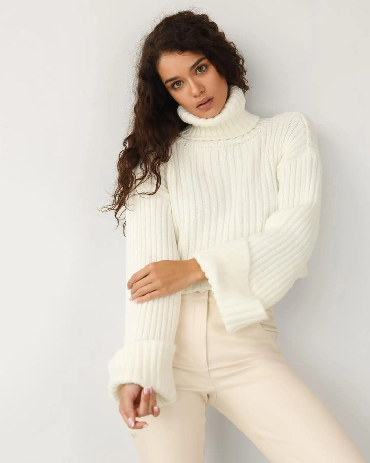 Irene | Dames geribbelde coltrui cropped-Blazers & Vesten-Calora-Wit-S-Calora