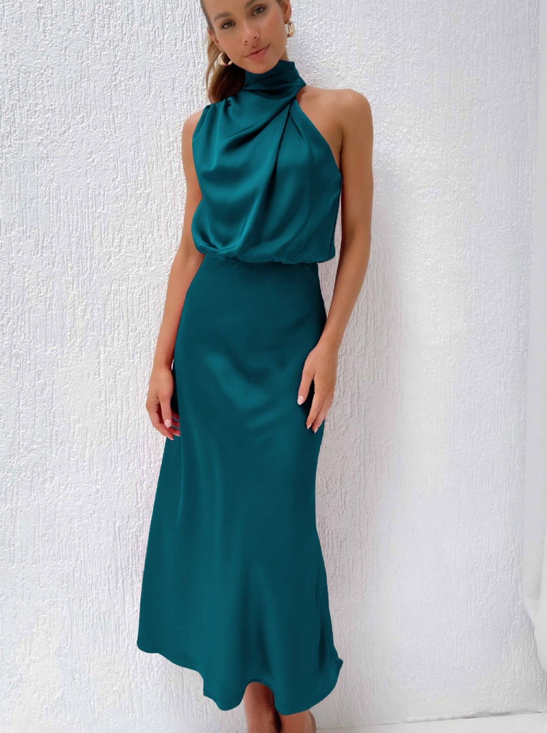 Irene | Elegante blauwe halternekjurk-Feest Jurken-Calora-S-Calora