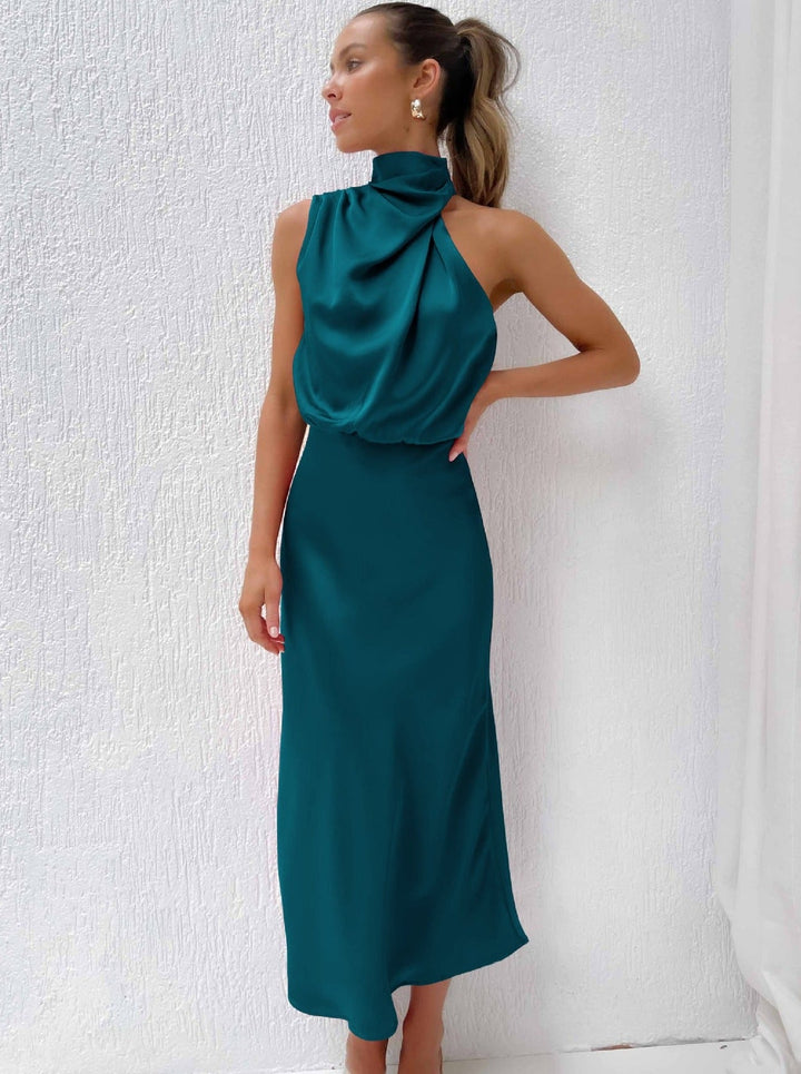 Irene | Elegante blauwe halternekjurk-Feest Jurken-Calora-S-Calora