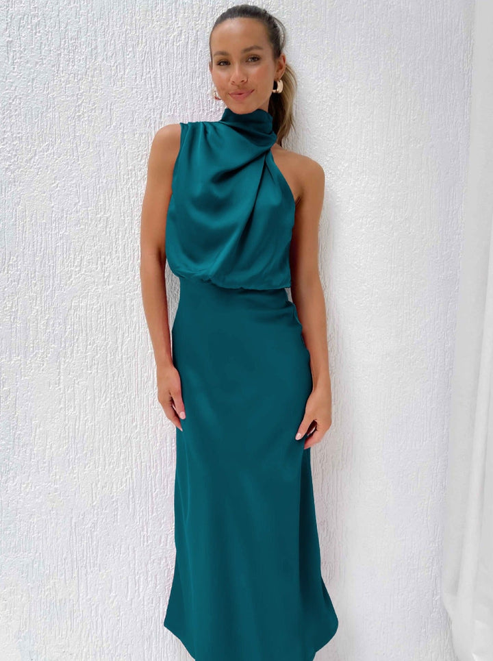 Irene | Elegante blauwe halternekjurk-Feest Jurken-Calora-S-Calora