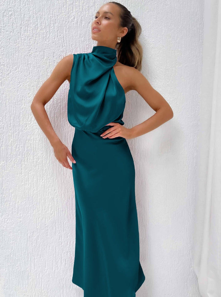 Irene | Elegante blauwe halternekjurk-Feest Jurken-Calora-S-Calora