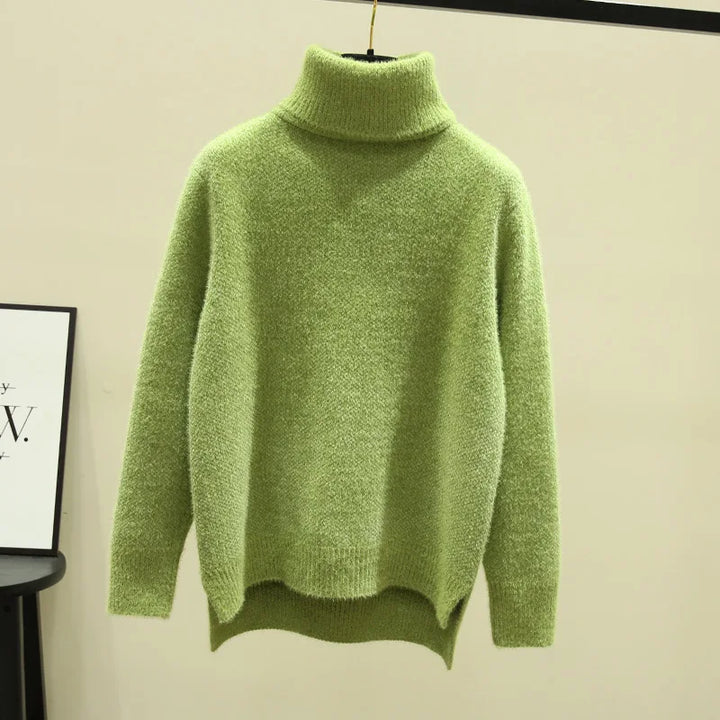 Isa | Dames hoge kraag losse verdikte imitatie nerts fleece trui-Blazers & Vesten-Calora-Beige-S-Calora