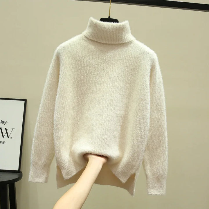 Isa | Dames hoge kraag losse verdikte imitatie nerts fleece trui-Blazers & Vesten-Calora-Beige-S-Calora