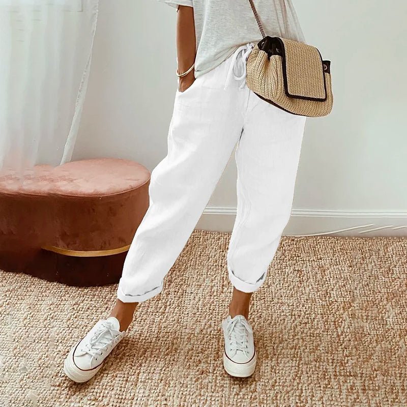 Isabella | Katoen Linnen Casual Broek-Wijde Broeken-Calora-Wit-S-Calora