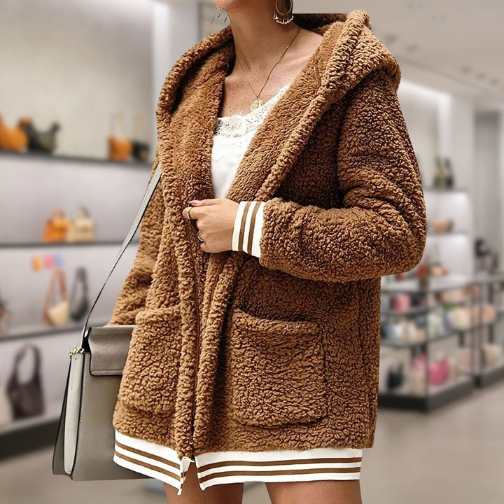Isadelle | Luxe zachte Bontjas Capuchon-Zomer Jassen-Calora-Khaki-S-Calora