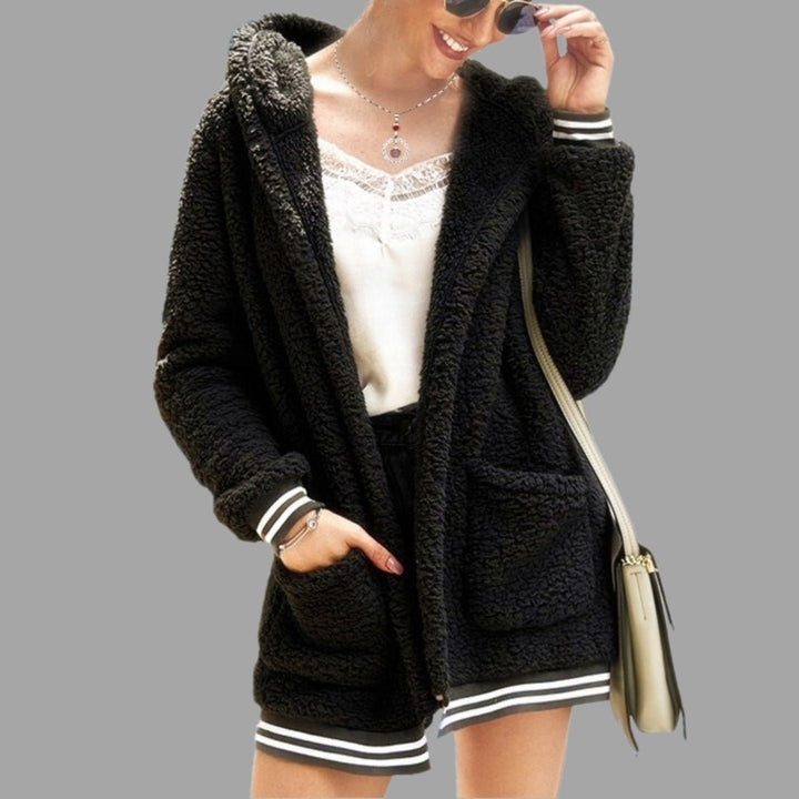 Isadelle | Luxe zachte Bontjas Capuchon-Zomer Jassen-Calora-Zwart-S-Calora