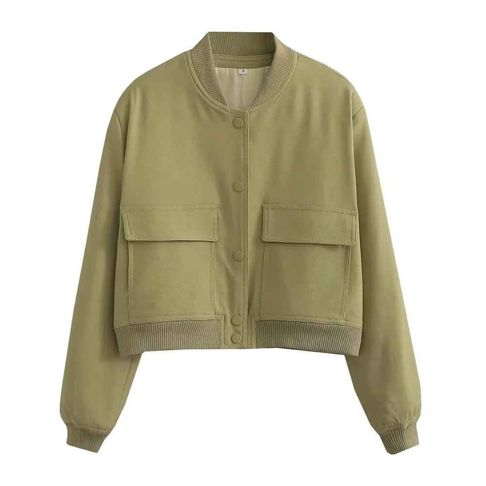 Islena | Elegante Bomber Jas-Zomer Jassen-Calora-Leger Groen-S-Calora