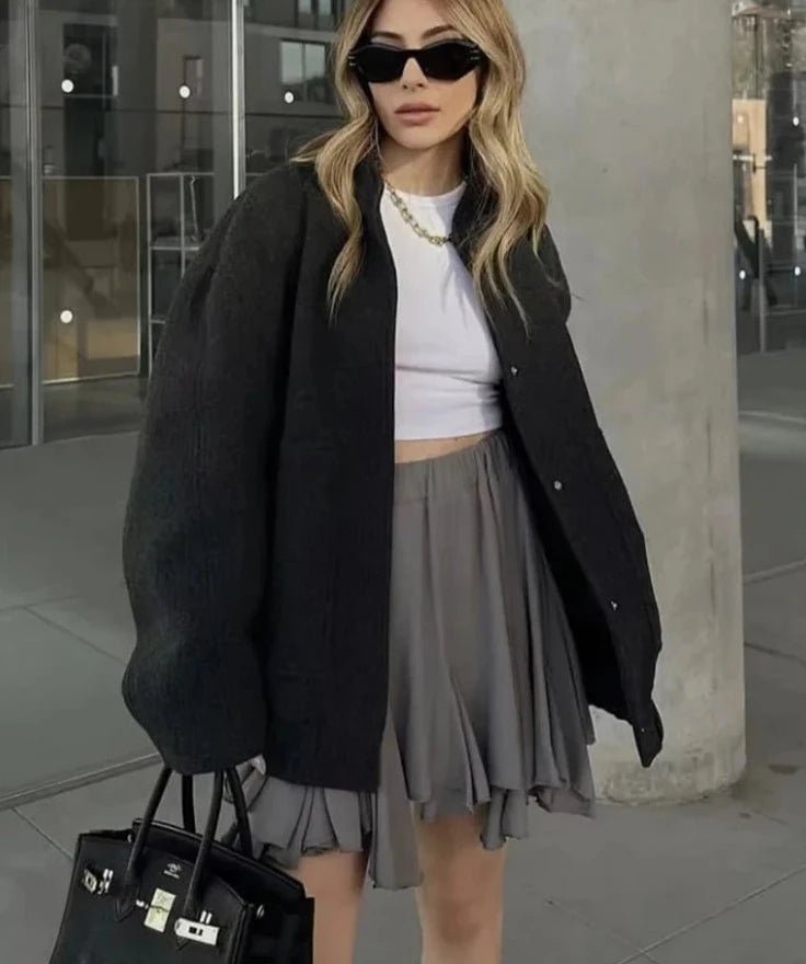 Ivana | Comfy Oversized Bomber Jas-Zomer Jassen-Calora-Zwart-M-Calora