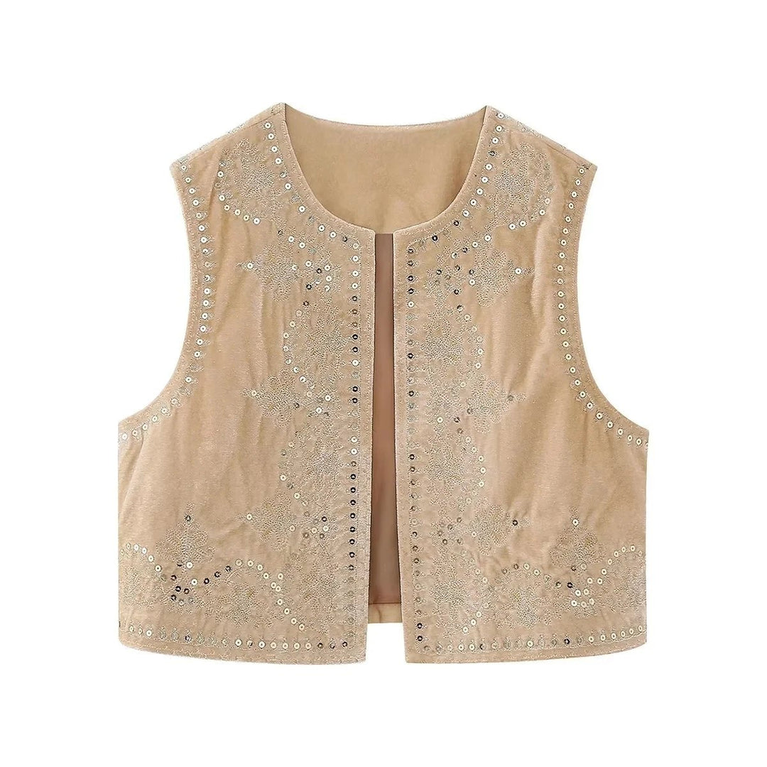 Jasmina | Elegant Geborduurd Vest-Blazers & Vesten-Calora-Beige-S-Calora