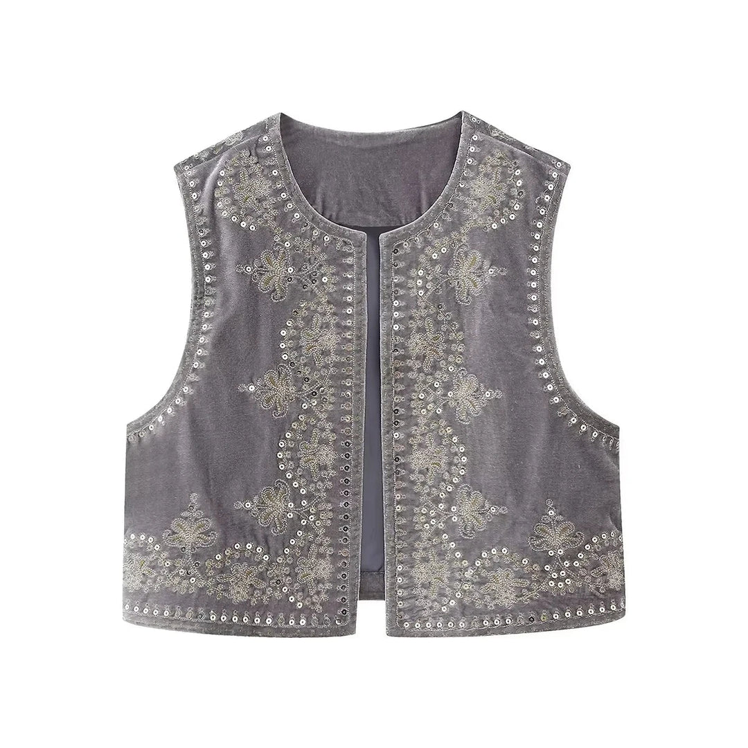 Jasmina | Elegant Geborduurd Vest-Blazers & Vesten-Calora-Grijs-S-Calora