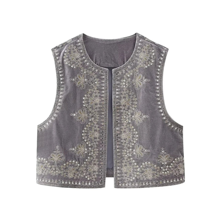 Jasmina | Elegant Geborduurd Vest-Blazers & Vesten-Calora-Grijs-S-Calora