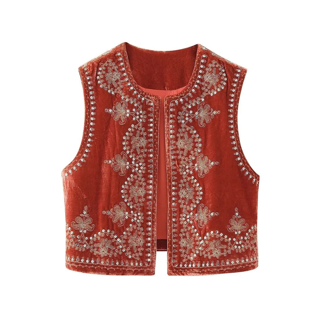 Jasmina | Elegant Geborduurd Vest-Blazers & Vesten-Calora-Rood-S-Calora