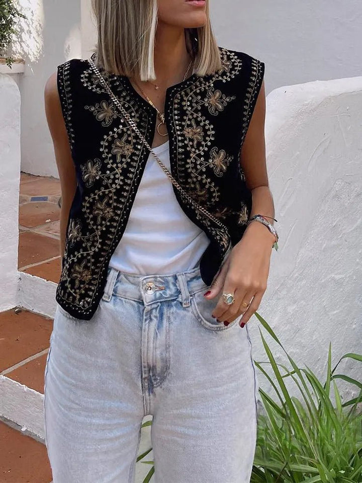 Jasmina | Elegant Geborduurd Vest-Blazers & Vesten-Calora-Zwart-S-Calora