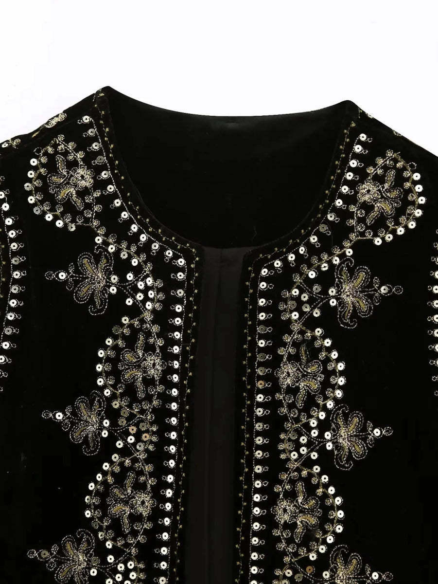 Jasmina | Elegant Geborduurd Vest-Blazers & Vesten-Calora-Zwart-S-Calora