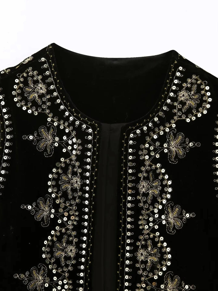 Jasmina | Elegant Geborduurd Vest-Blazers & Vesten-Calora-Zwart-S-Calora