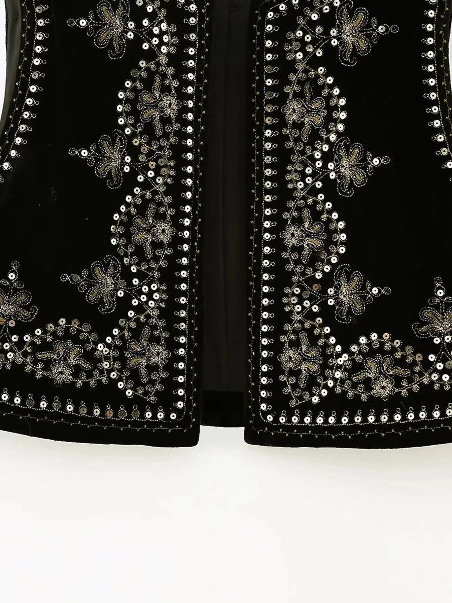 Jasmina | Elegant Geborduurd Vest-Blazers & Vesten-Calora-Zwart-S-Calora