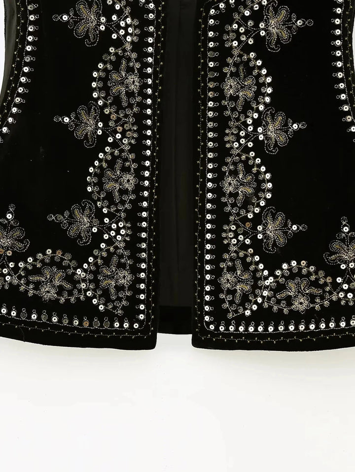 Jasmina | Elegant Geborduurd Vest-Blazers & Vesten-Calora-Zwart-S-Calora
