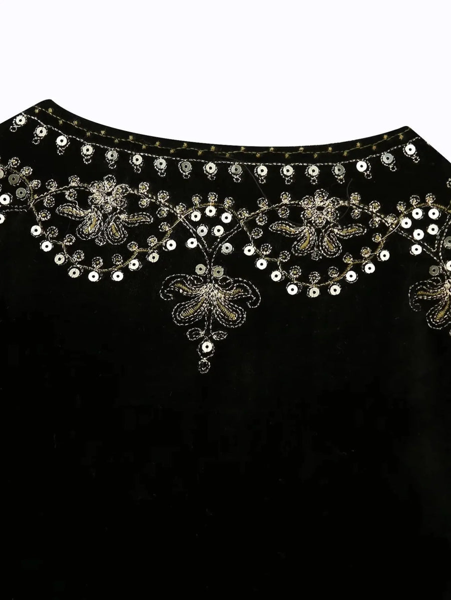Jasmina | Elegant Geborduurd Vest-Blazers & Vesten-Calora-Zwart-S-Calora