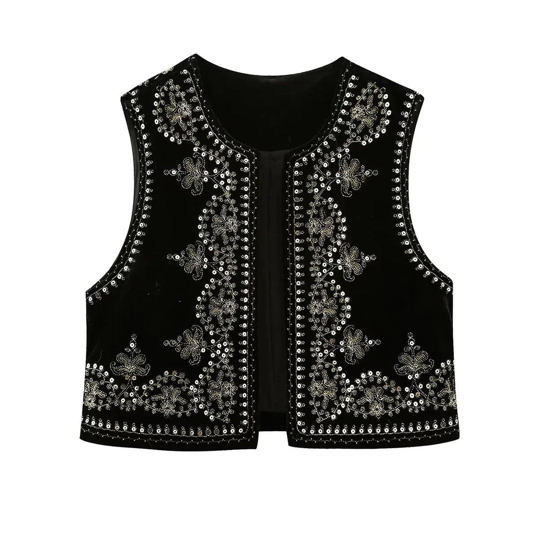 Jasmina | Elegant Geborduurd Vest-Blazers & Vesten-Calora-Zwart-S-Calora